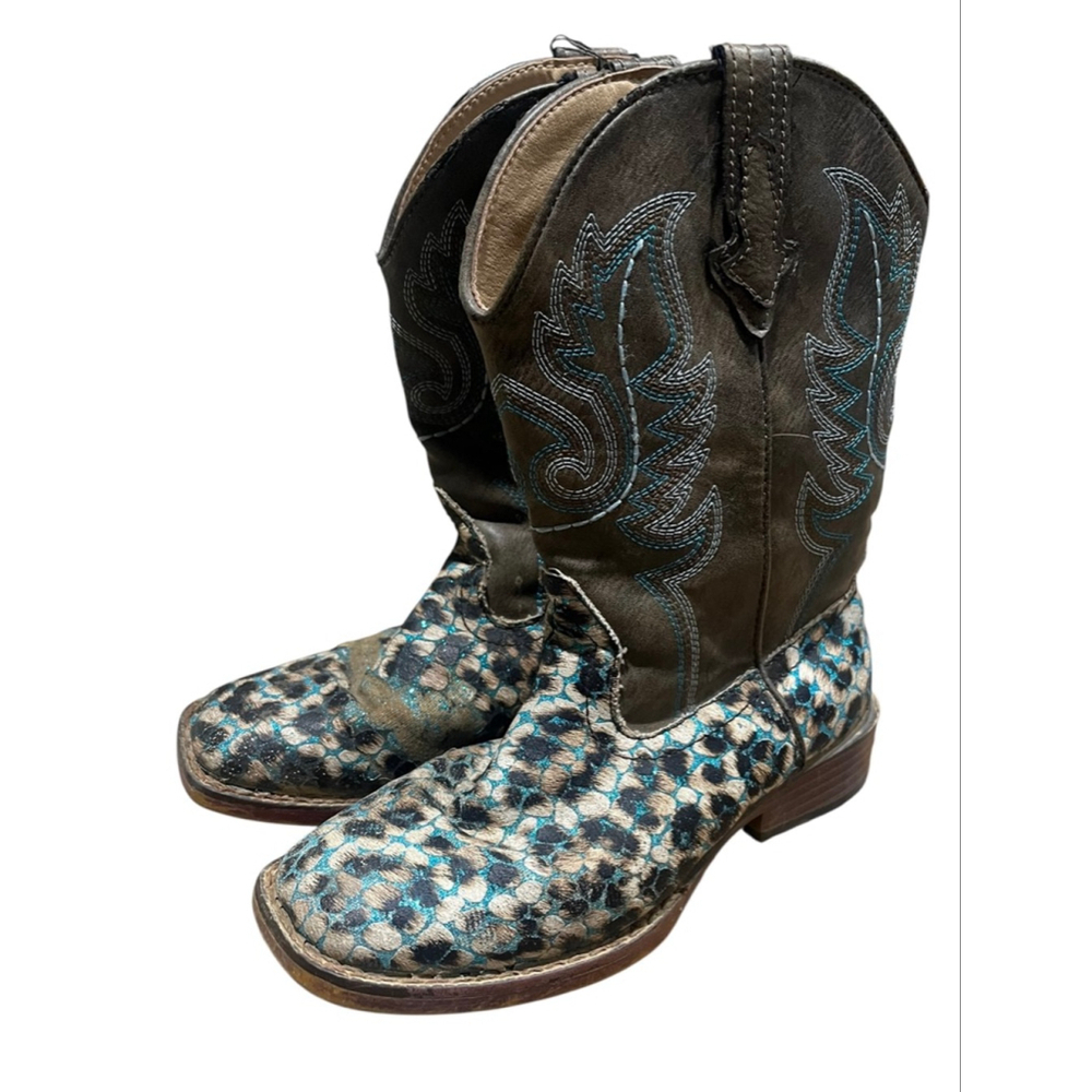 Roper Girls Size 13 Glitter Leopard Western Cowboy Boots Pull On Embroidery